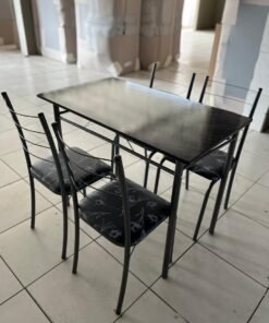 Mesa Tampo MDP 98 x 58 cm Realeza Indiano com 4 Cadeiras Rio Martelado Preto Lírio - Teixeira