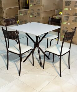 Mesa Quadrada 75 x 75 cm Base Ipanema com 4 Cadeiras Atlanta Marrom e Off-White - Teixeira