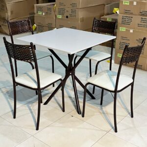 Mesa Quadrada 75 x 75 cm Base Ipanema com 4 Cadeiras Atlanta Marrom e Off-White - Teixeira