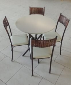 Mesa Redonda 75 x 75 cm Base Ipanema com 4 Cadeiras Atlanta Marrom e Off-White - Teixeira