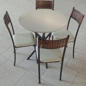 Mesa Redonda 75 x 75 cm Base Ipanema com 4 Cadeiras Atlanta Marrom e Off-White - Teixeira