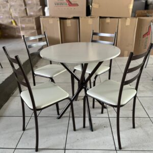 Mesa Redonda 75 x 75 cm Base Ipanema com 4 Cadeiras Marabá Marrom e Off-White - Teixeira
