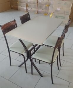 Mesa 1,00 x 0,60 m Base Cabo Frio com 4 Cadeiras Atlanta Marrom e Off-White - Teixeira