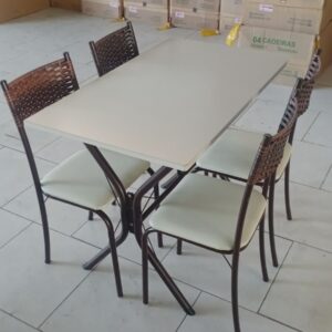 Mesa 1,00 x 0,60 m Base Cabo Frio com 4 Cadeiras Atlanta Marrom e Off-White - Teixeira