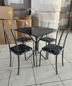 Mesa Quadrada Indiano 68 x 68 cm Base Maricá com 4 Cadeiras Rio Martelada Assento Preto Lírio - Teixeira